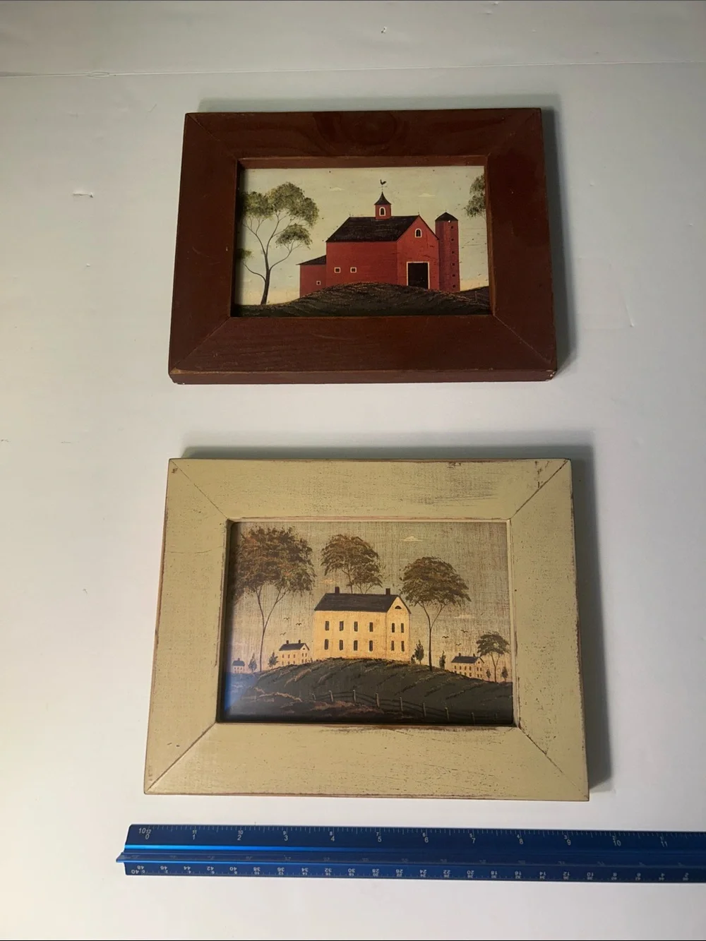 Rustic Red and Cream Framed Farmhouse Wall Art Set VTG